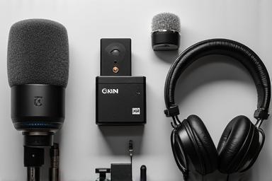 Video camera, microphone, and headphones, representing multimedia